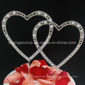 Vintage Crystal Double Heart Rhinestone Wedding Cake Topper para Decoração de festa